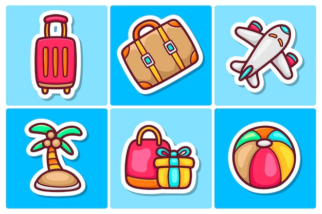 Free vector travel sticker icons doodle coloring vector