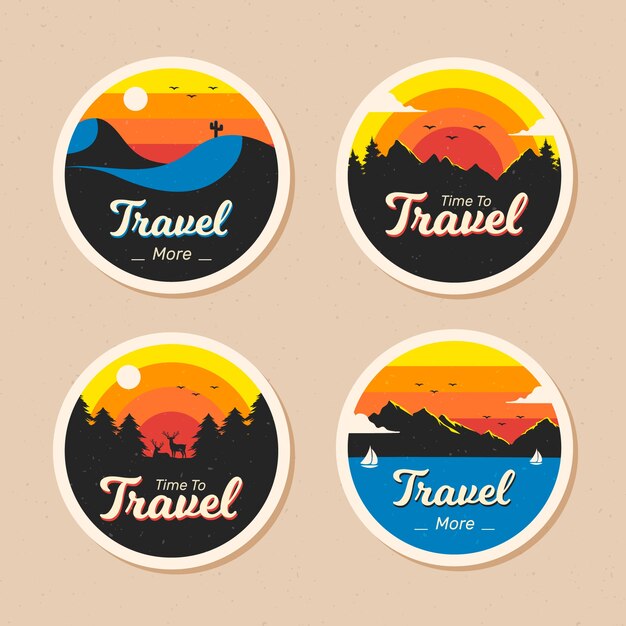 Travel sticker set in 70s style