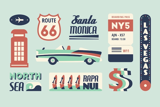 Free vector travel sticker set in 70s style