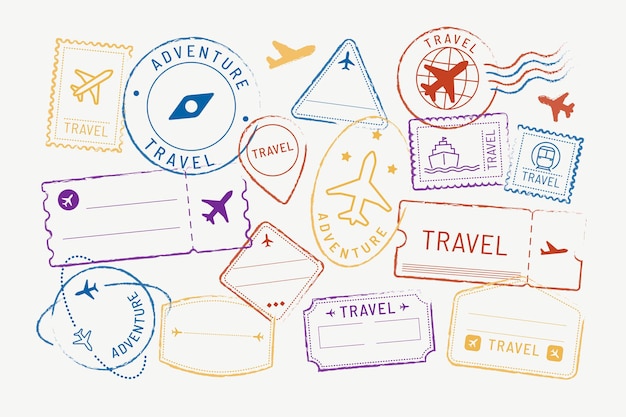 Set di adesivi e badge da viaggio