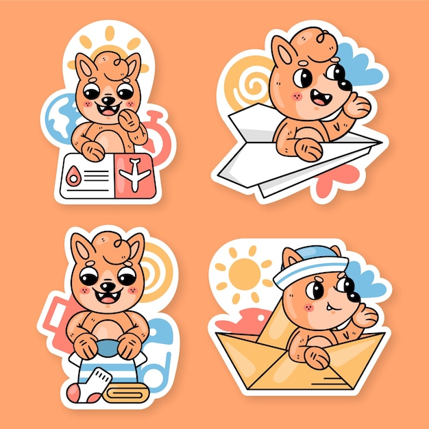 Free vector travel stickers collection with fred the fox