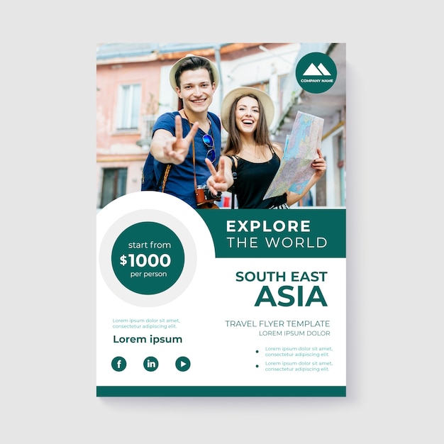 Travel Template Poster with Photo – Premium Vector Template Free Download