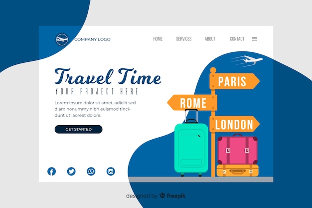 Free vector travel time landing page template