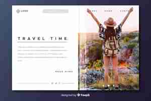 Vettore gratuito pagina di destinazione del tempo di viaggio con foto