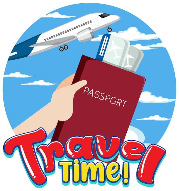 Free vector travel time typography design with passport