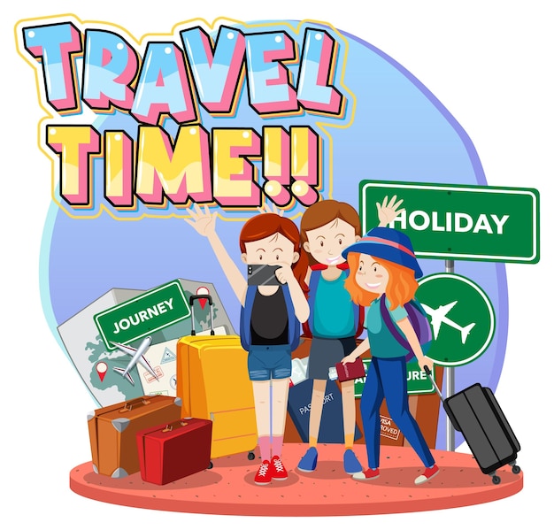 Travel time typography logo with travelers group