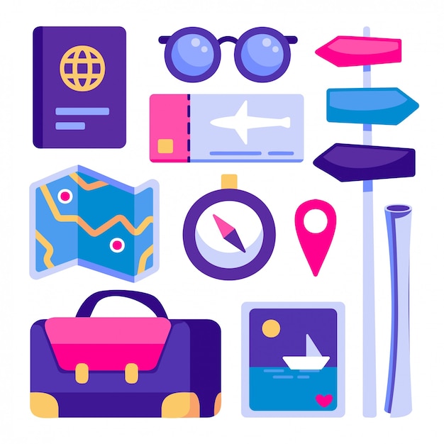 Набор плоских иконок для путешествий и туризма Векторная иллюстрация