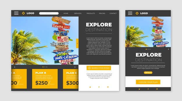 Travel website landing page