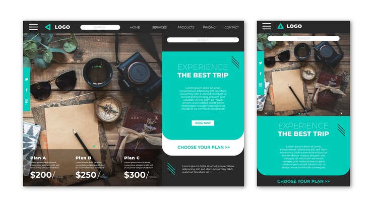 Free Vector travel website landing page