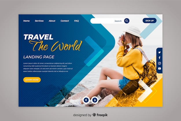 travel the world landing page with photo
