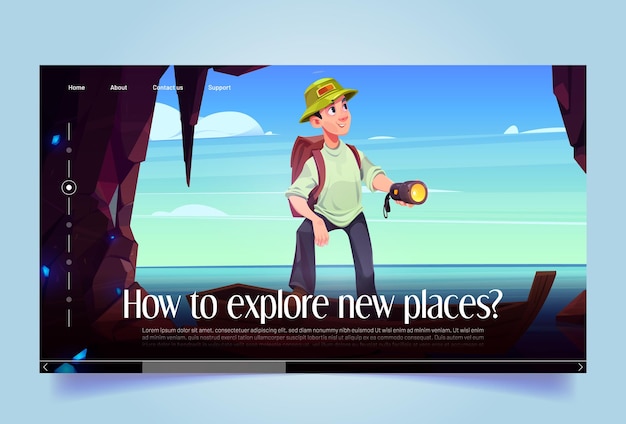 Free vector traveler explore new places cartoon landing page