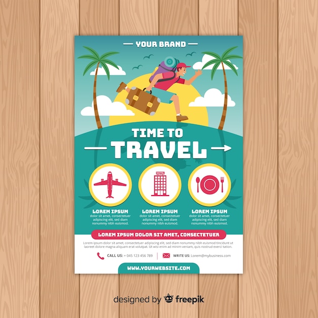 Free vector traveler running travel flyer template