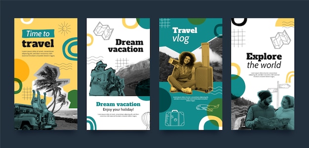 Free vector traveling adventure instagram stories template