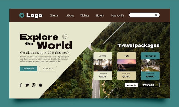 Free vector traveling adventure landing page template