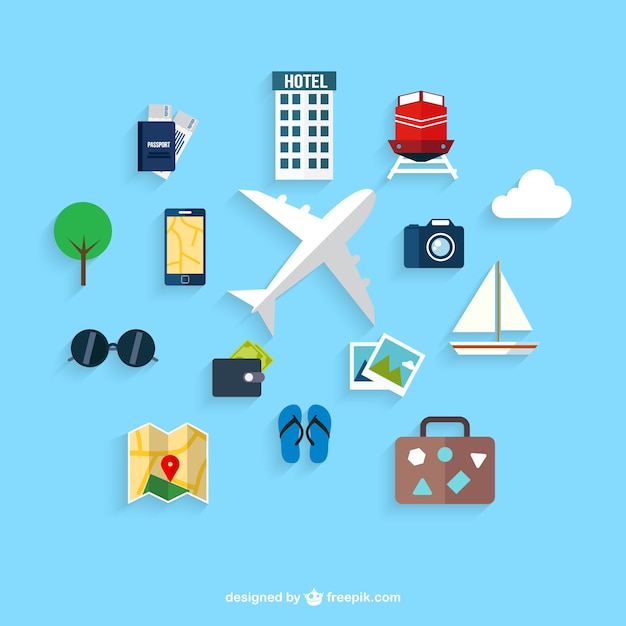 Traveling on airplane icons