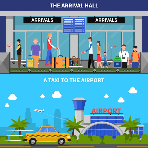 Free vector traveling by plane banners set