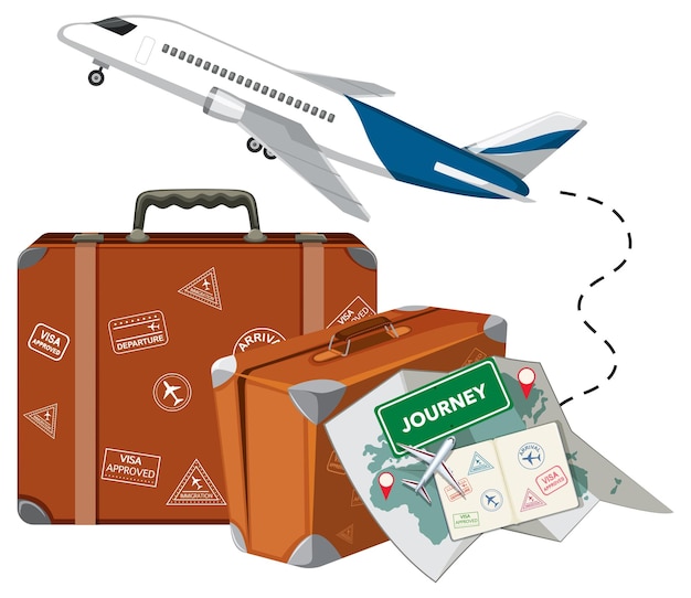 Free vector traveling objects with airplane on white background