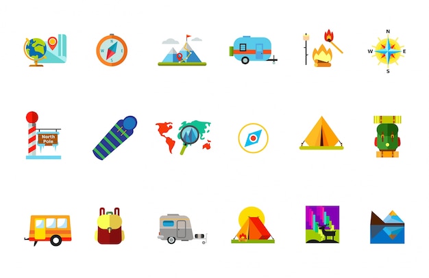 Viaggiare con set di icone tenda