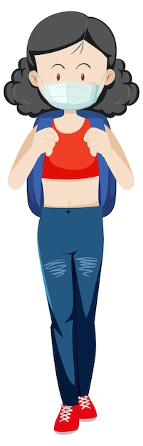 Free vector a traveller girl wearing mask cartoon character