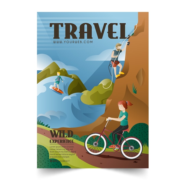 Vettore gratuito in viaggio verso diverse località illustrato modello di poster