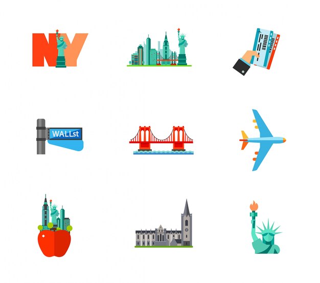 Путешествие в Нью-йоркский набор иконок