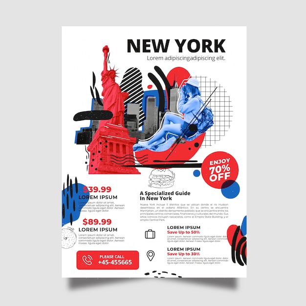 Free vector travelling to new york stationery poster template
