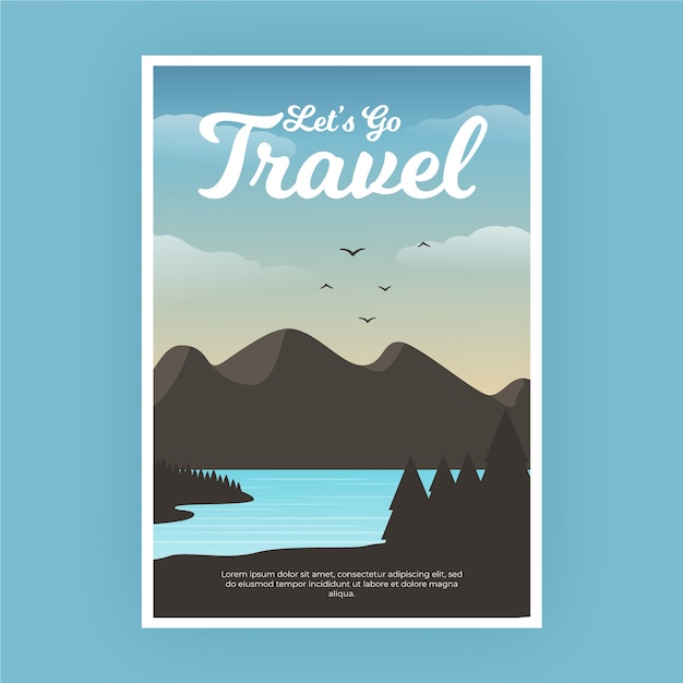 Free vector travelling poster with mountains and birds