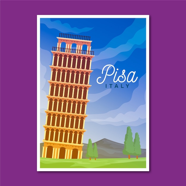 Free vector travelling poster with pisa illustrated