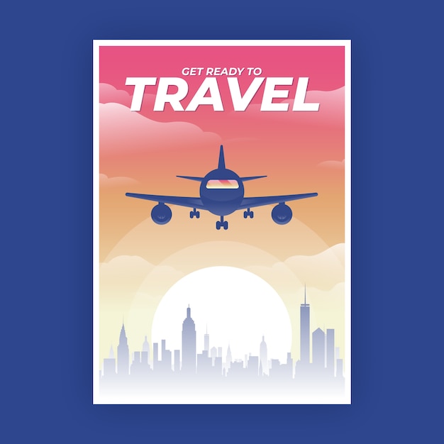 무료 벡터 해질녘 비행기 여행 포스터