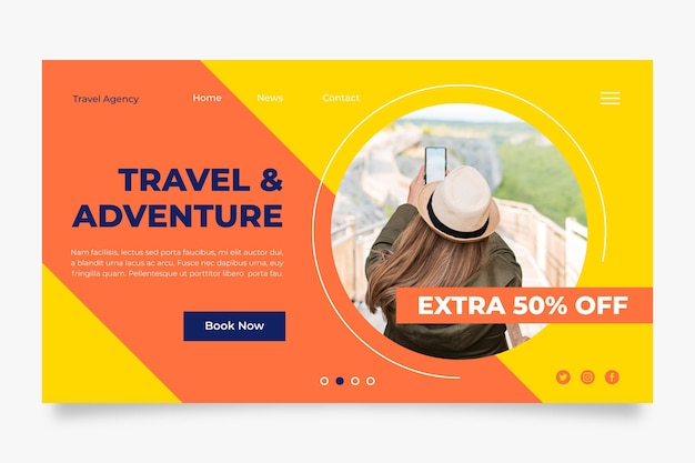Travelling sales home page template with photo