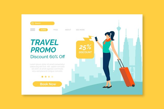 Travelling sales landing page template illustrated