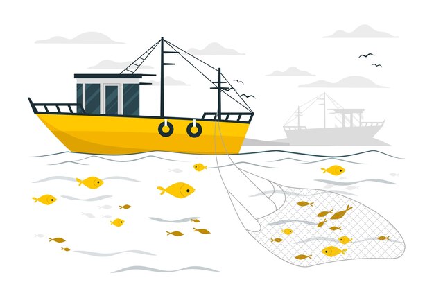Trawl fishing concept illustration