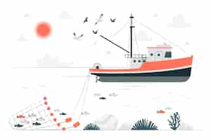 Free vector trawl fishing concept illustration