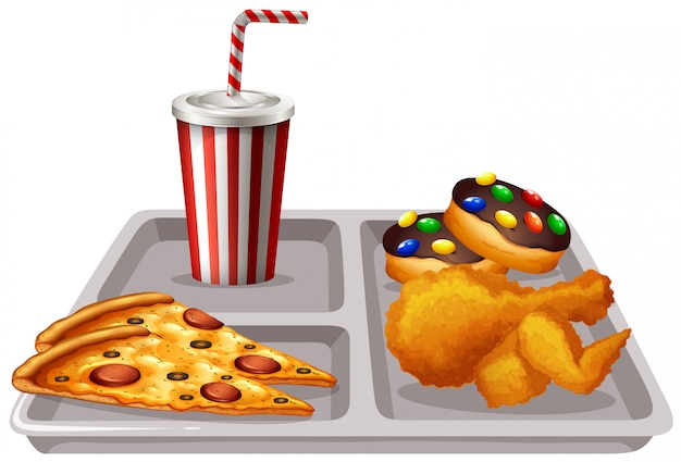 Free vector tray with food and drink