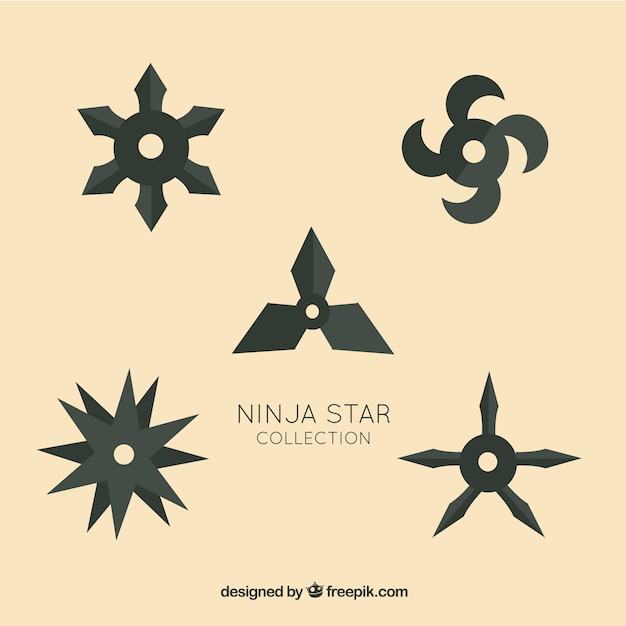 Trditional ninja star collection with flat design