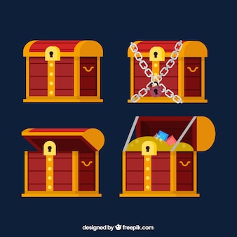 Treasure box collection with flat design