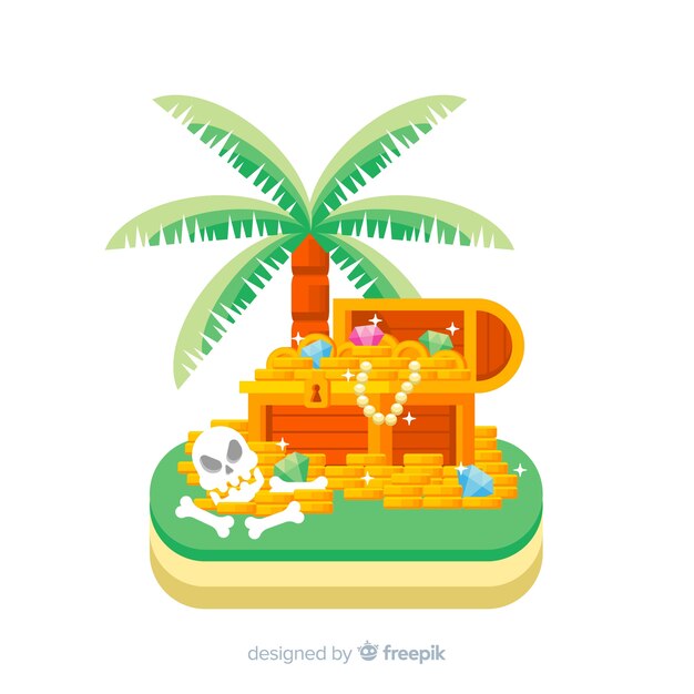 Treasure box in tropical island background