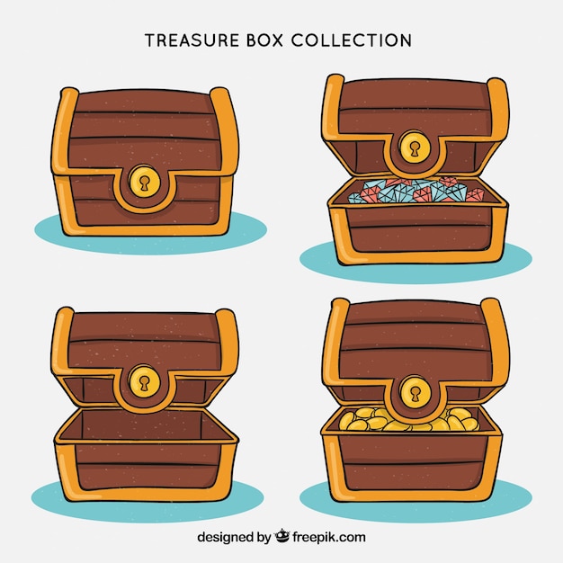 Treasure boxes collection in hand drawn style