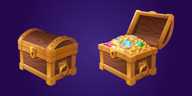 Treasure chest with gold coins and gems