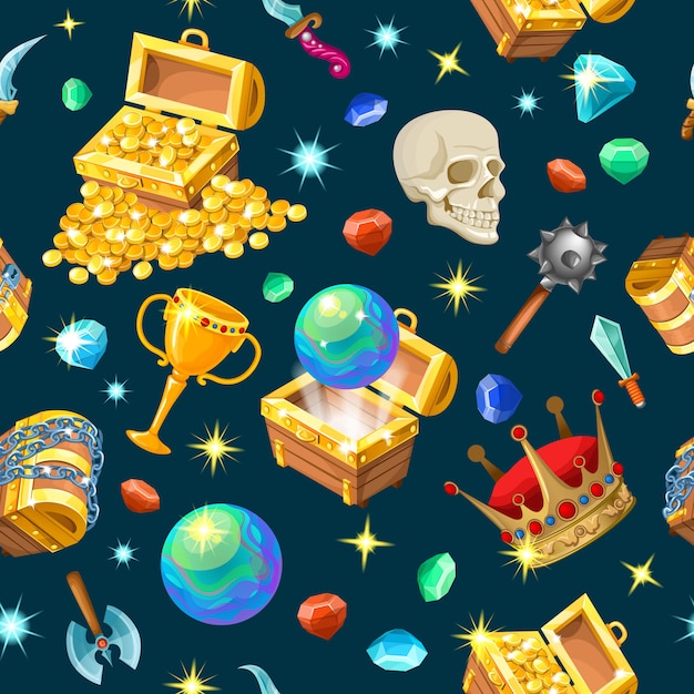 Free vector treasure chests isometric seamless pattern