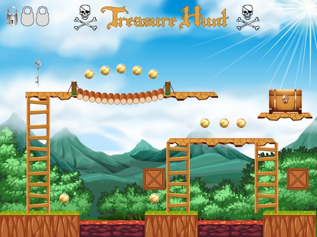 Vettore gratuito tema del pirata di treasure hunting game