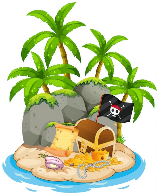 Treasure on island beach scene – Vector Templates