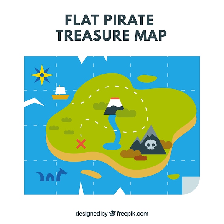 Free Vector treasure map background in flat design
