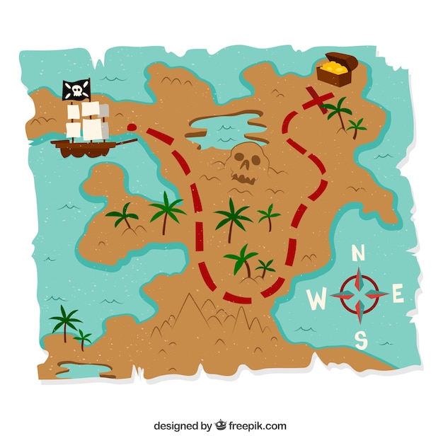 Free vector treasure map background with elements