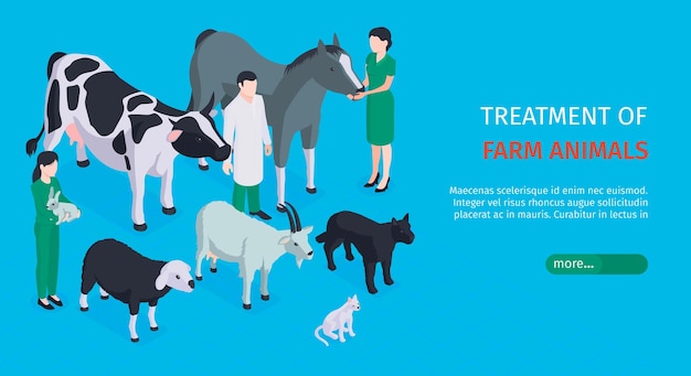 ペットの等尺性の世話をする獣医による家畜の水平ウェブバナーの治療