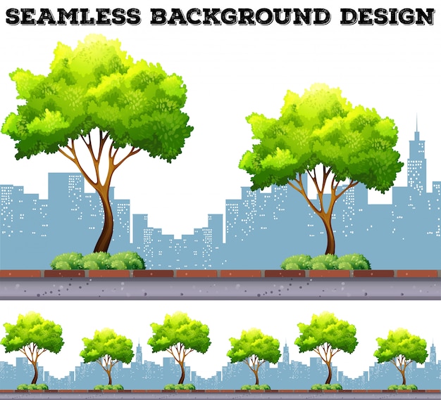 Free vector tree along the sidewalk with city buildings background