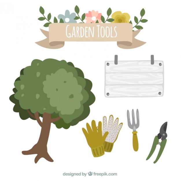 Бесплатное векторное изображение Дерево и садовые инструменты