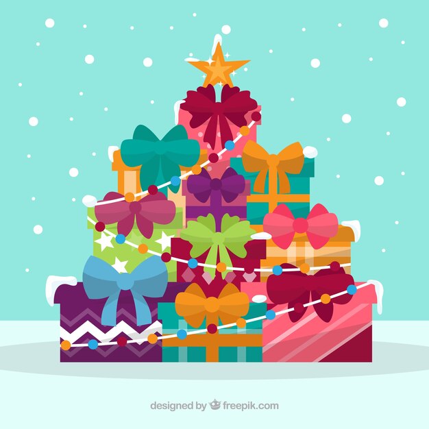 Tree background made of gifts in flat design