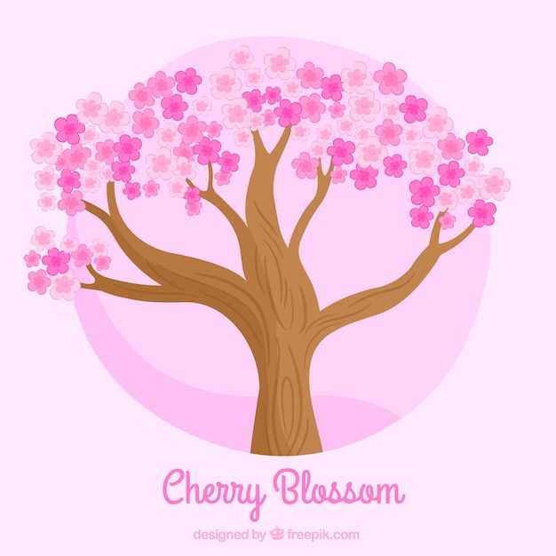 Free vector tree background with pink flowers