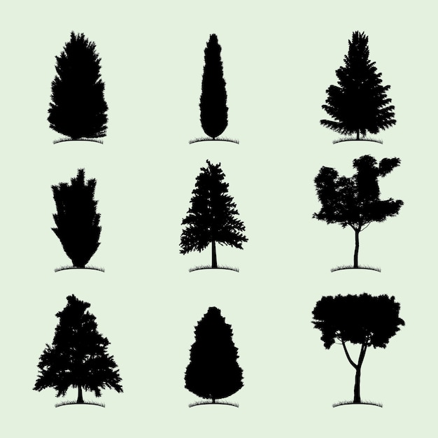 Tree Collection Flat Icon with nine different kind of plants illustration